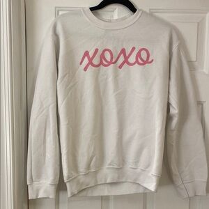 XOXO White Crewneck Sweater with Pink Logo